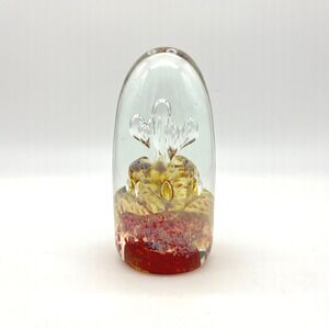Art Glass Paperweight R. John '93 Red Gold Clear Controlled Bubble Sculpture‎ 5"